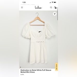 Lulu’s White Puff Sleeve Belted Mini Dress (Sz Small)